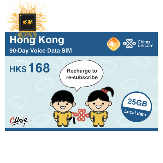 【eSim】 香港【90日25GB】 4G 網速