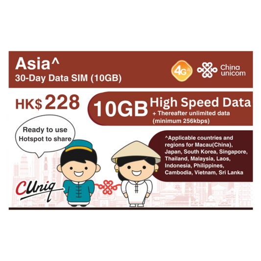 Asia【30 days 10GB】 4G speed