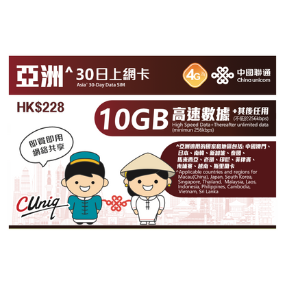 亞洲【30日10GB】 4G 網速