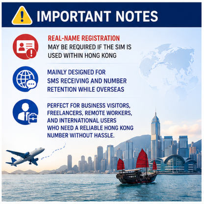 Hong Kong Roaming SIM Card 180 Days | 4G High-Speed Data | HK Number for Calls & SMS | Receive SMS Overseas | Rechargeable | Activate Outside Hong Kong