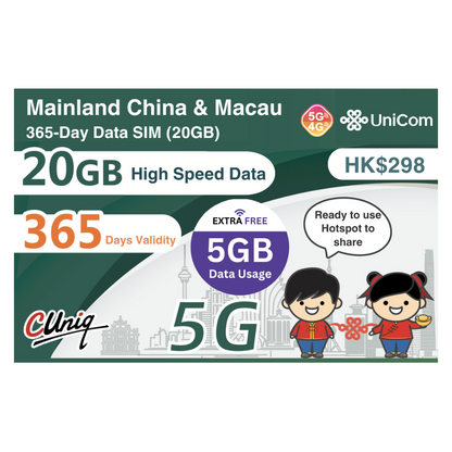 China/Macau [365-day 25GB] 4G/5G Speed