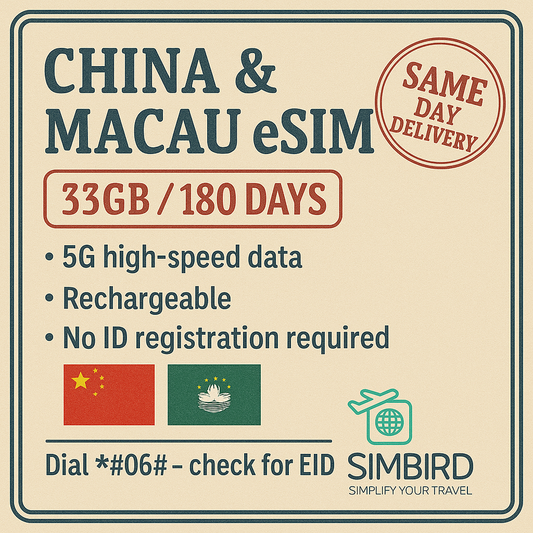 【eSim】 China, Macau【180 days 33GB】 5G speed