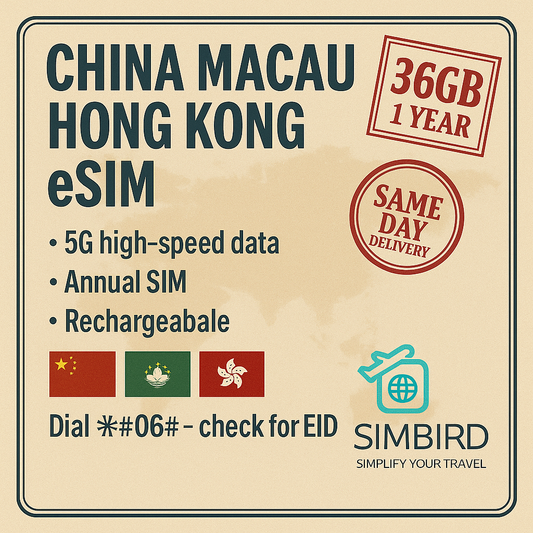 【eSim】 China, Hong Kong, Macau【365 days 36GB】 5G speed
