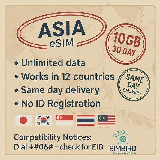 【eSim】 Asia【30 days 10GB】 4G speed