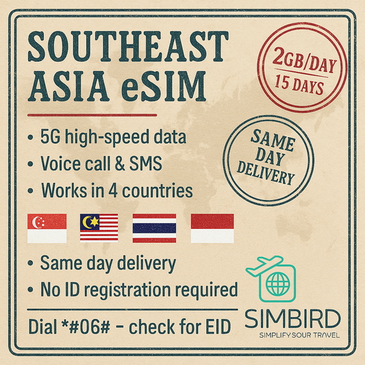 【eSim】 Singapore, Malaysia, Thailand and Indonesia 【2GB/day,  15days】 5G speed