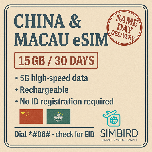 【eSim】 China, Macau【30 days 15GB】 5G speed